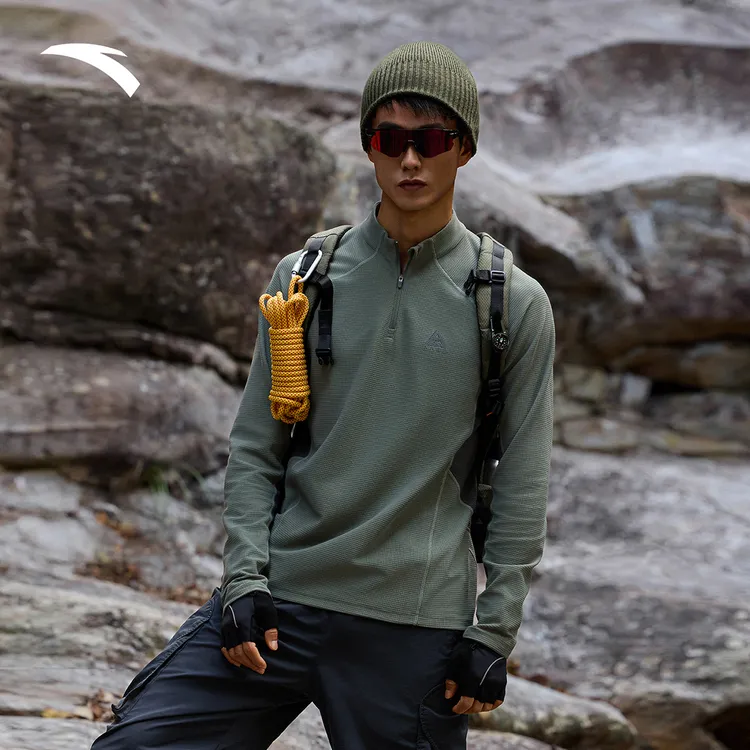 安踏精英长T男士商务通勤长袖T恤秋季立领半拉链户外运动上衣