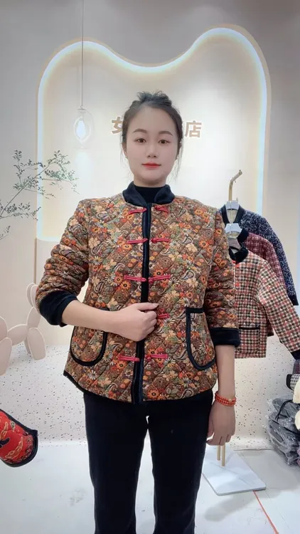 棉服棉服保暖格子加绒女冬季棉衣立领妈妈装秋冬加厚气质