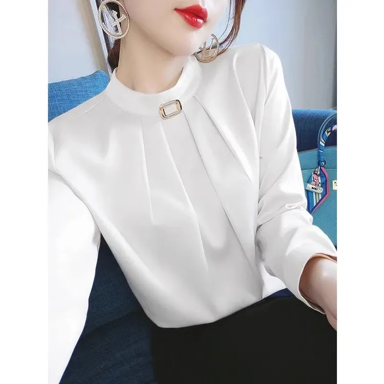 白色立领衬衫女士新款洋气质职业衬衣春秋长袖高级感上衣轻装简约
