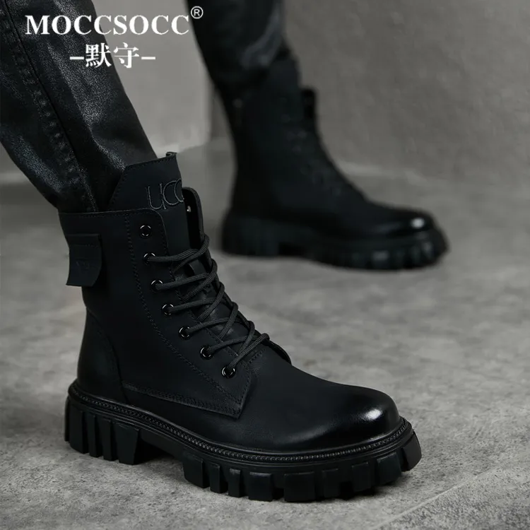 MOCCSOCC马丁靴男冬季加绒保暖短靴厚底增高鞋时尚百搭休闲工装靴