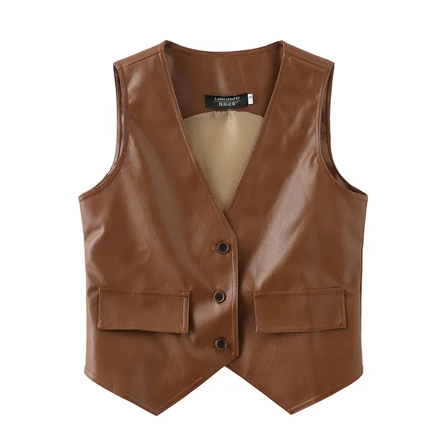 棕色皮衣西装马甲女时尚外套外搭女款背心2026女式新款春秋外穿
