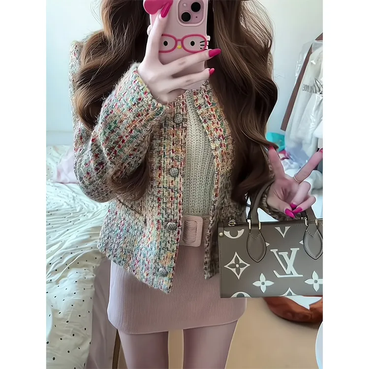 小香风外套女冬季粗花呢上衣miu系套装圣诞跨年穿搭时尚半身裙子