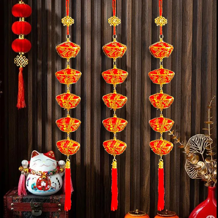 蛇年新居乔迁布置新房鎏金框精致红灯笼室内玄关背景墙精致挂件