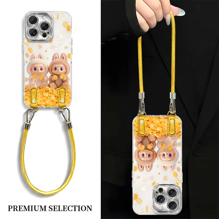 金币拉布布适用于iPhone16创意华为Mate70手提斜挎手机壳