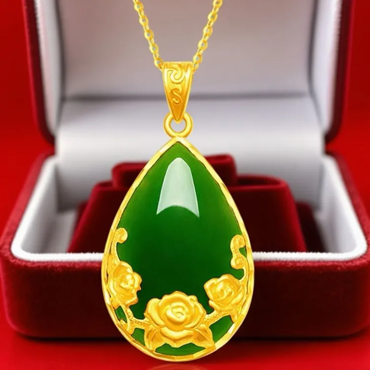 合金仿水晶吊坠 国风碧水玫瑰吊坠民族风高端贵气妈妈百搭饰品