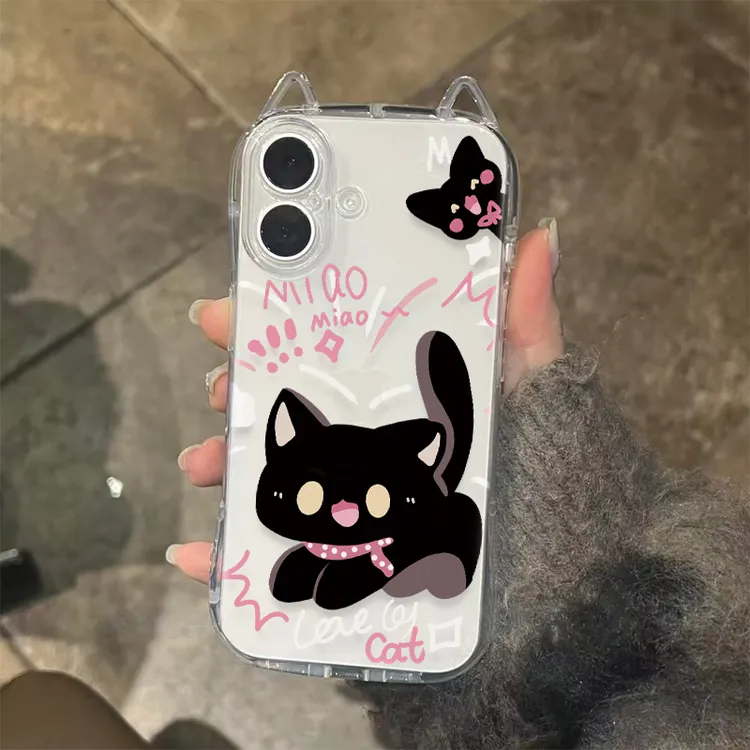 卡通惊吓猫咪适用苹果16/17猫耳手机壳iPhone15华为vivo小米oppo