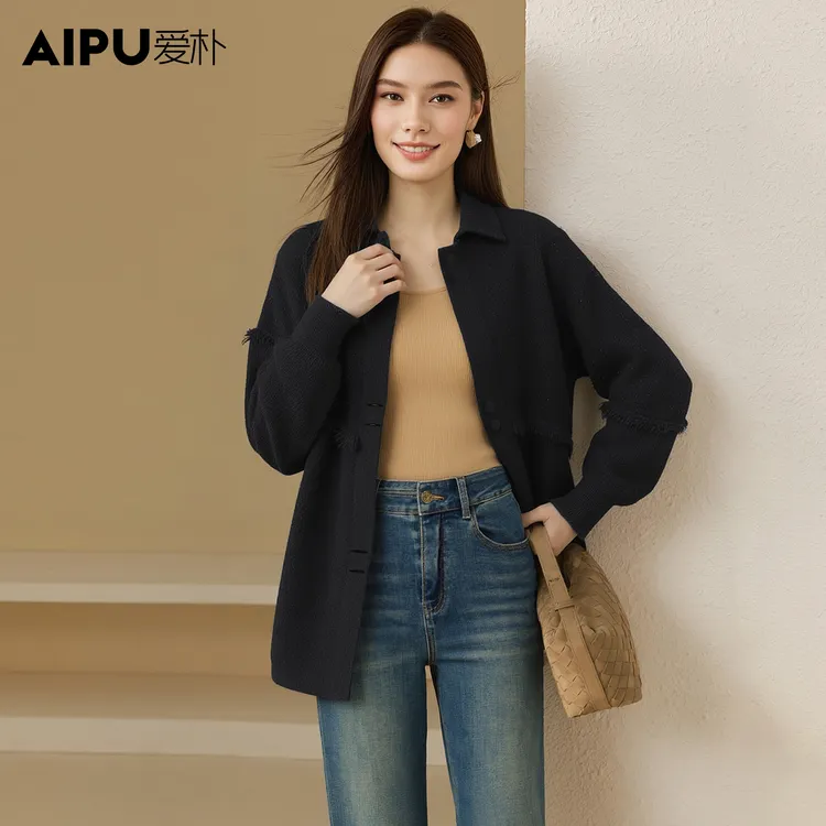 爱朴大码女装【满天星】毛毛加绒加厚时尚女士休闲欧若风外套8216