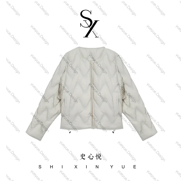 【悦悦专属】秋冬新款圆领落肩波浪纹显瘦羽绒服外套Y1109