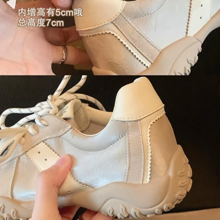 德训鞋真皮7cm内增高~2025春季新款圆头拼色运动老爹鞋厚底休闲女