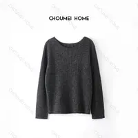 Choumei Home时尚羊绒羊毛混纺 宽松竖坑条落肩一字领毛衣毛衫
