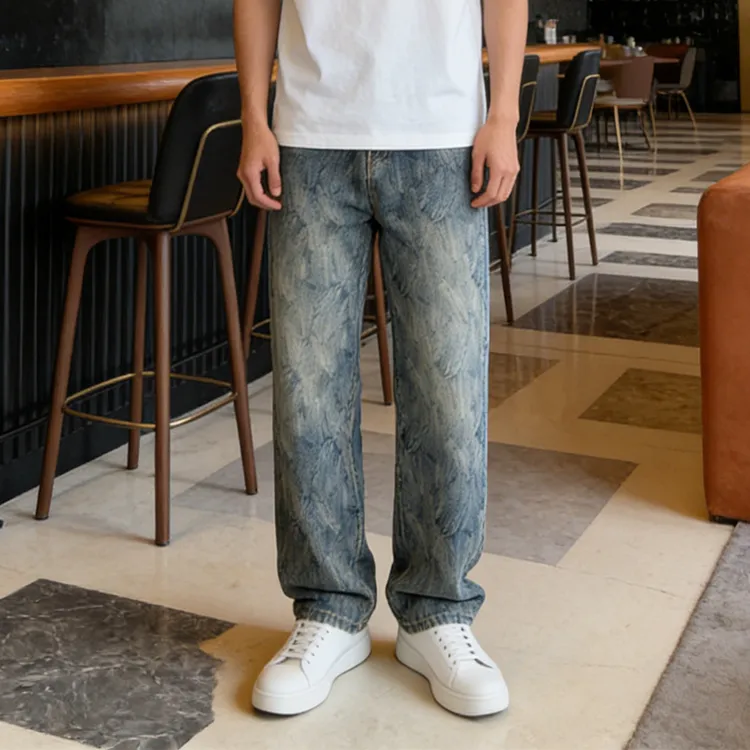 柏堡里美式牛仔裤休闲长裤高街男装韩版爆款百搭痞帅宽松筒裤直筒
