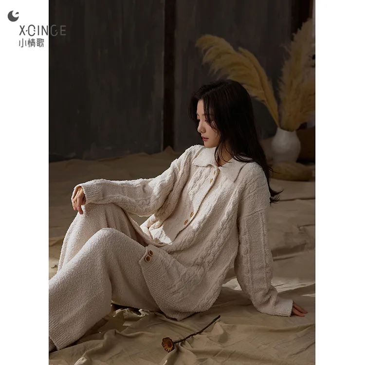 小情歌半边绒睡衣女2025新款秋冬款可外穿珊瑚绒家居服冬季套装