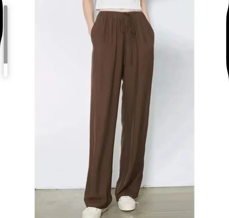 《顶配享受裤》0805抽绳高腰直筒休闲裤女裤时尚宽松阔腿长裤