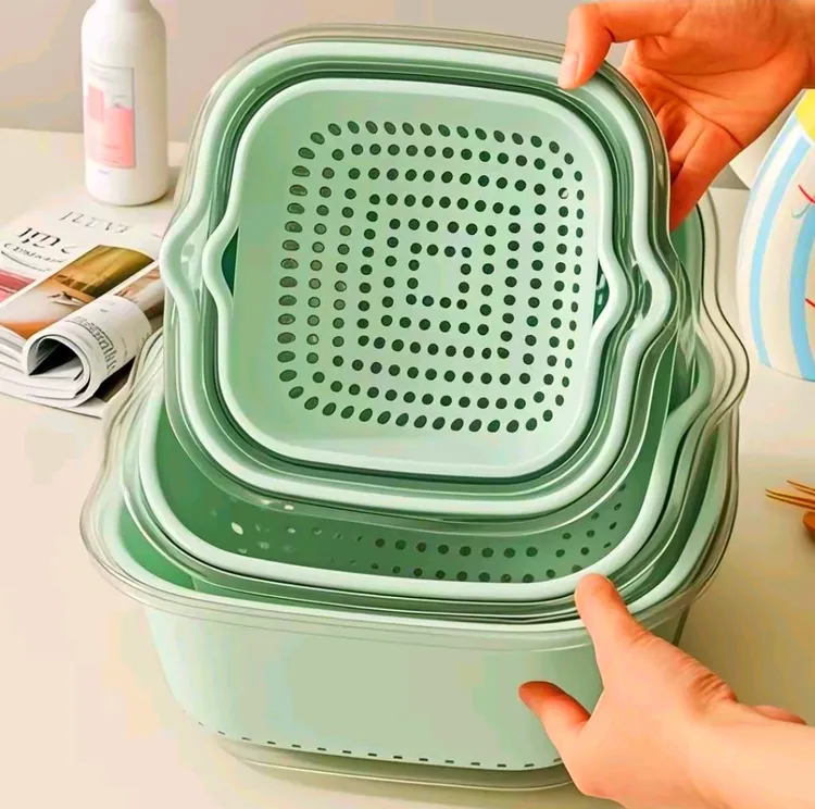 新款简约加厚双层洗菜盆沥水篮厨房家用水果盘客厅滤水菜篓菜篮子