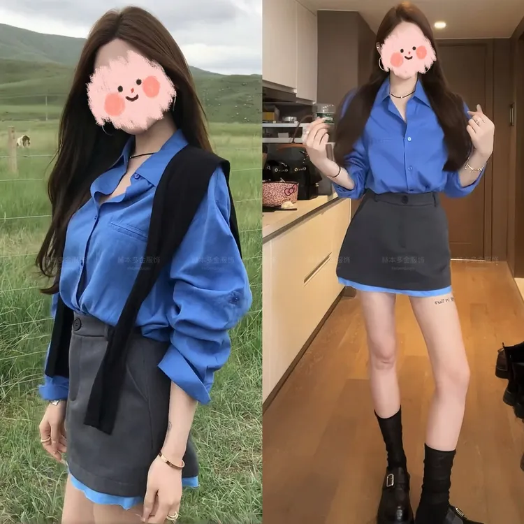 2025秋冬新款气质通勤风透气舒适衬衫上衣百搭修身高腰半裙套装女
