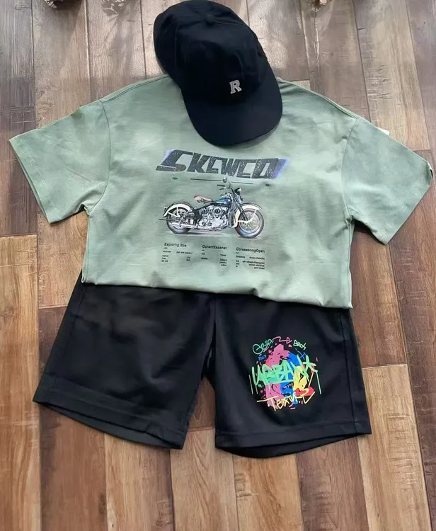 韩版新款夏季童装中大童宽松型短袖字母常规T恤复古宽松美式圆领