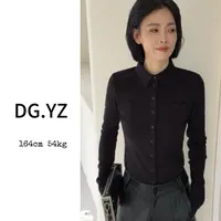 【樱子家】2944F百搭polo领单排扣打底长袖上衣2