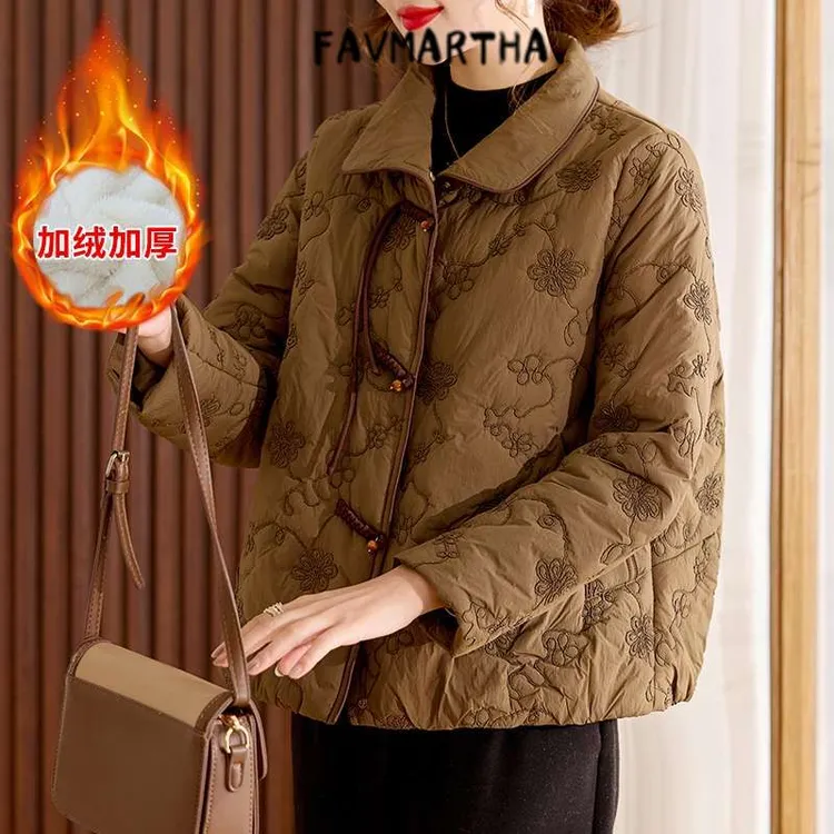 新中式妈妈冬装羽绒棉服2025新款中老年秋冬外套短款加绒小棉袄女