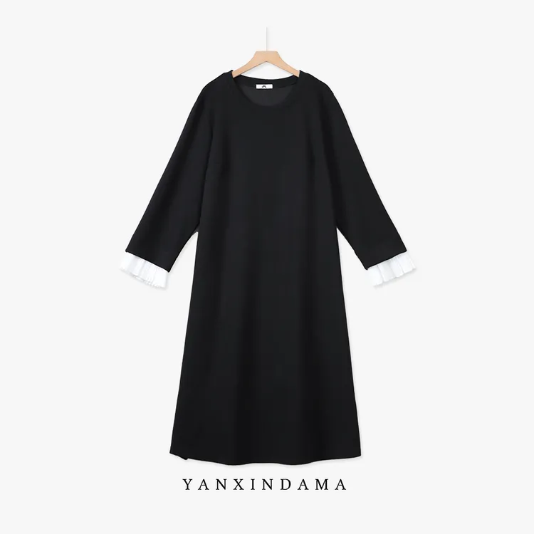 【岩心】大码女装300斤胖MM时尚拼接赫本风复古设计感连衣裙10098