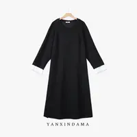 【岩心】大码女装300斤胖MM时尚拼接赫本风复古设计感连衣裙10098