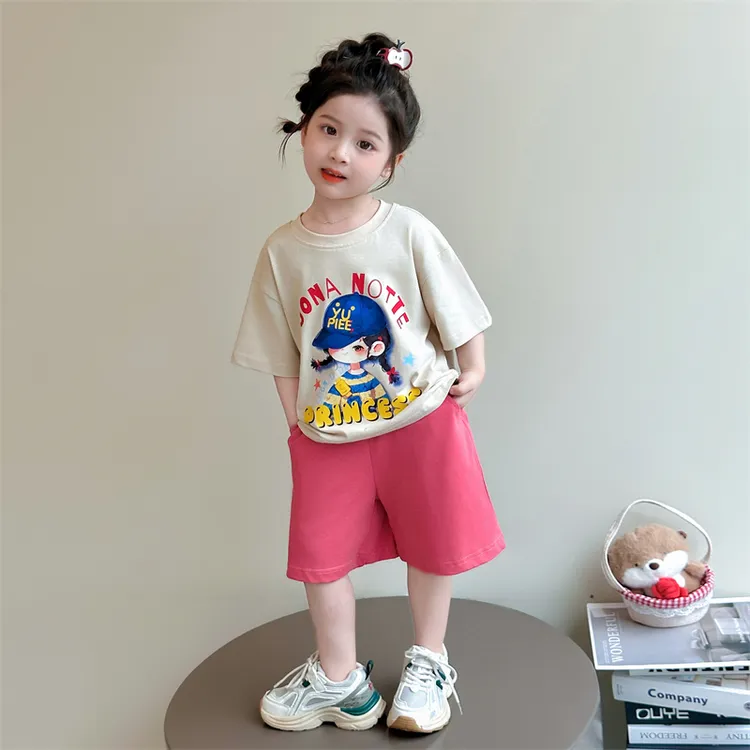 女童t恤短裤卡通夏季女套装套头洋气韩版短袖套装网红薄款女宝潮