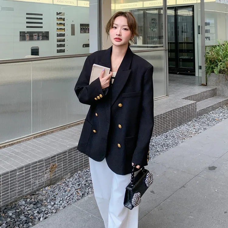 黑色轻熟风双排扣气质西服女秋季2025新款小个子休闲显瘦西装外套