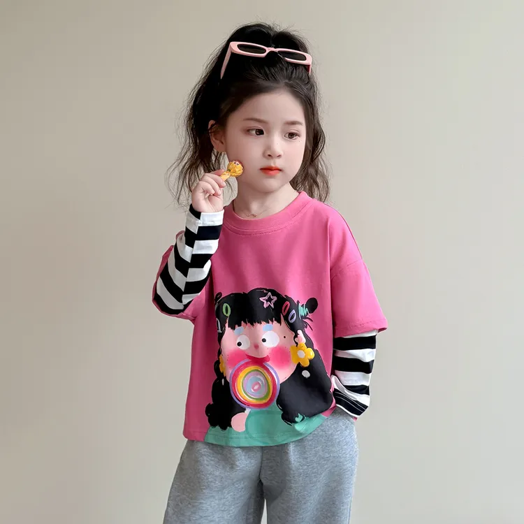 儿童春秋季打底衫2025新款小女孩宝宝洋气可爱秋季长袖假两件上衣