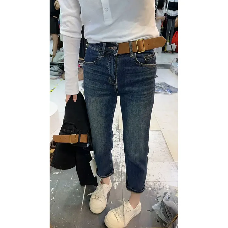 2025早秋新款小个子高腰显瘦牛仔裤女时尚减龄百搭直筒八分烟管裤