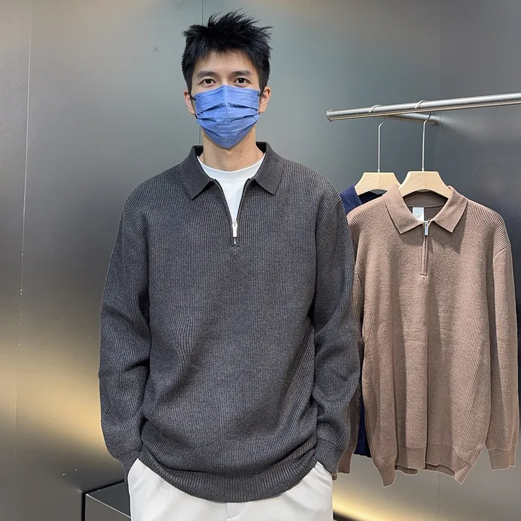 【早秋上新】2025秋季新款老钱风半拉链针织衫男休闲复古翻领毛衣
