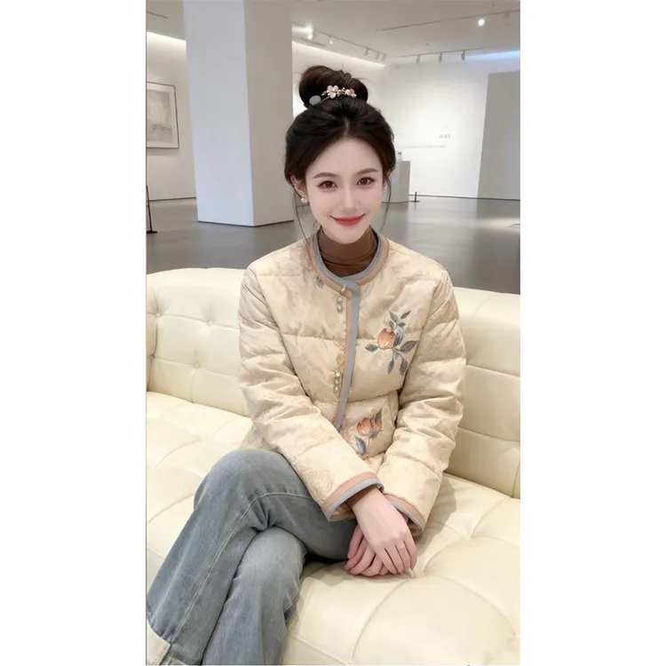 新中式时尚洋气复古中国风气质棉服女2026冬季新款印花设计感衣服