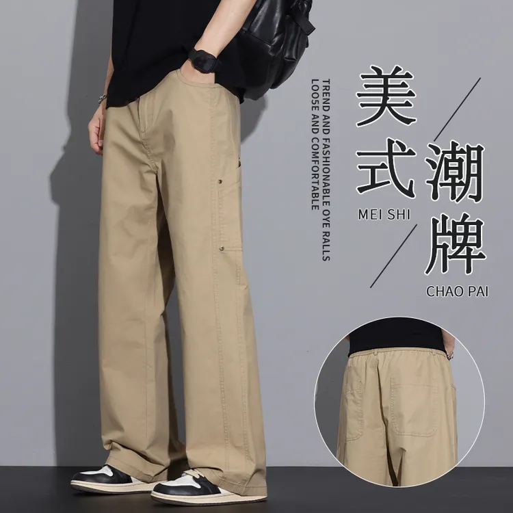 美式休闲裤男2025新款宽松直筒潮牌百搭纯棉工装阔腿休闲长裤男士