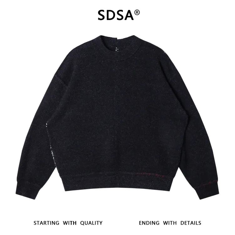 SDSA男士秋冬新款痞帅男装韩版撞色缝线圆领毛衣休闲慵懒风针织衫