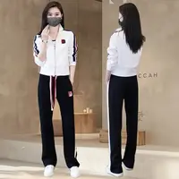 减龄撞色立领拉链开衫长裤两件套2025秋冬新款韩版休闲套装女523#