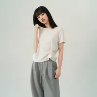 休闲短袖t恤2024新款小个子大圆领正肩高弹上衣非朵以24B1310009