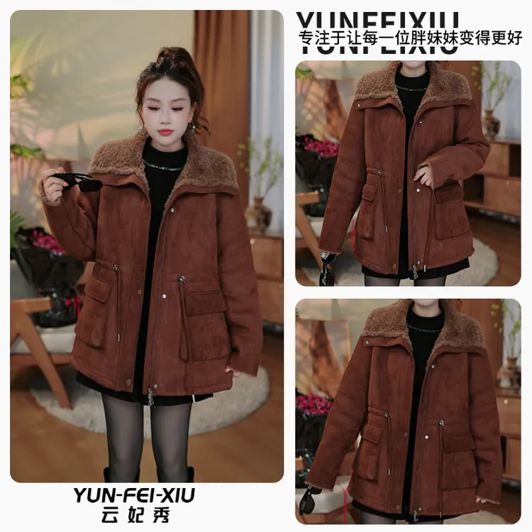 云妃秀大码女装外套时尚日常胖妹妹显瘦宽松减龄毛呢外套冬77238