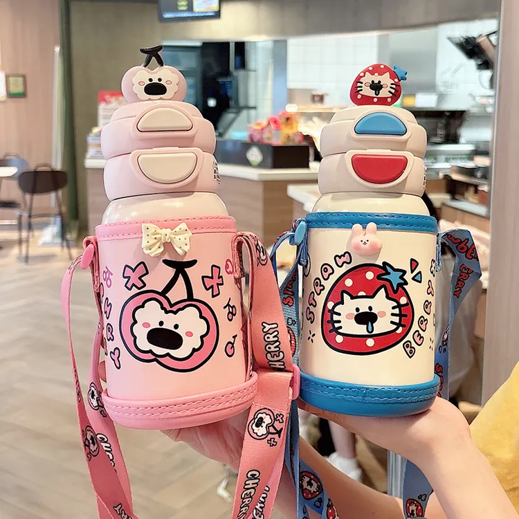 吸管杯女316儿童保温杯小学生大容量可爱水杯高颜值幼儿园双饮杯