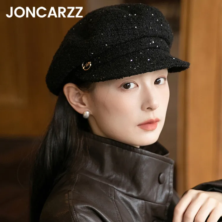 JONCARZ羊毛帽子女款爆款2025新款秋冬复古报童帽显脸小贝雷帽