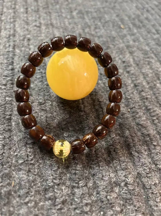 紫金库克卡9mm左右特级精挑料搭配一代天然蜜蜡虎珀男女文玩盘串