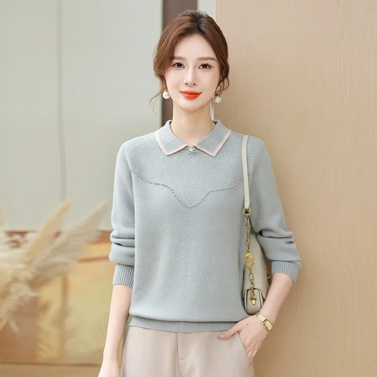 俞兆林妈妈装秋冬小翻领加绒打底上衣2025新款中老年加厚保暖纯色