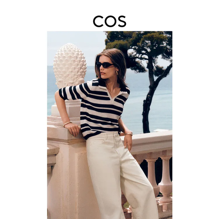 COS女装 标准版型棉质帆布感直筒裤米白色2025夏季新品1283726001