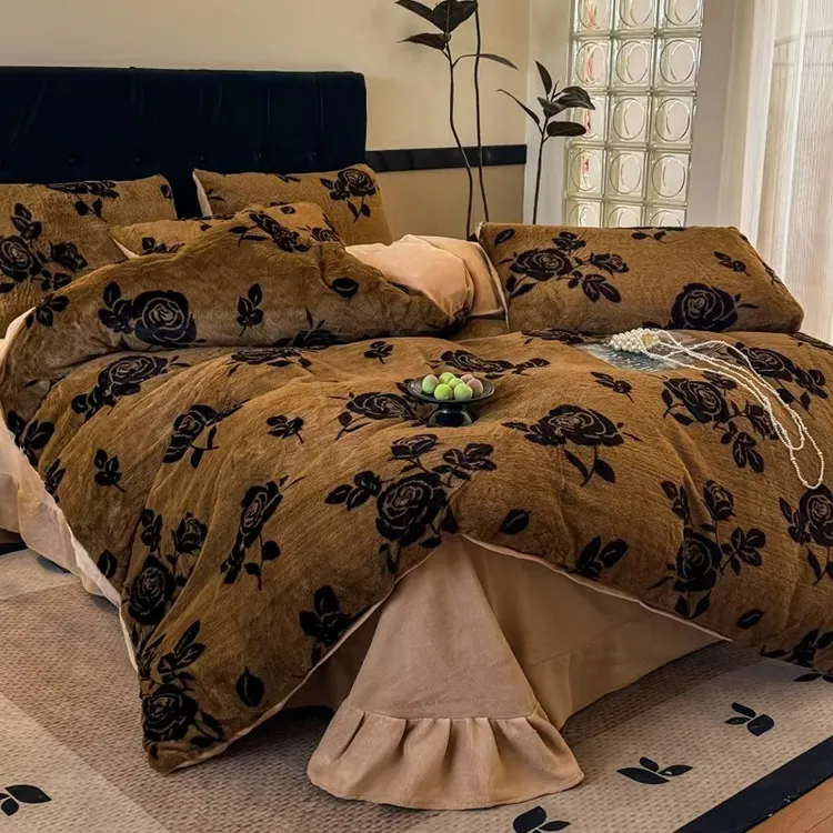 【拉萨发货】秋冬新款牛奶绒印花四件套保暖双面绒印花床裙四件套