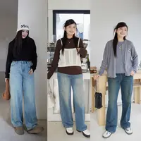 【涵胖胖】清 秋季直筒宽松牛仔裤阔腿长裤 3583