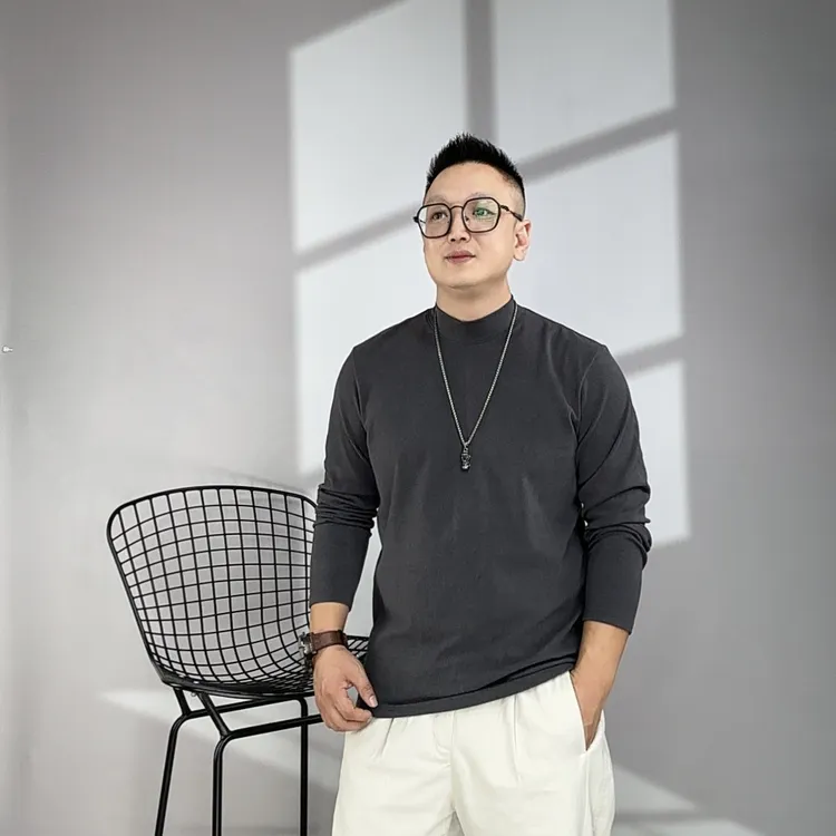 【现货】双面磨毛一体绒保暖不臃肿长袖纯色半高领中领男士打底衫