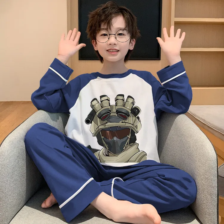 睡衣男童权威春秋季2025新款长袖三角洲儿童家居服男孩纯棉中大童