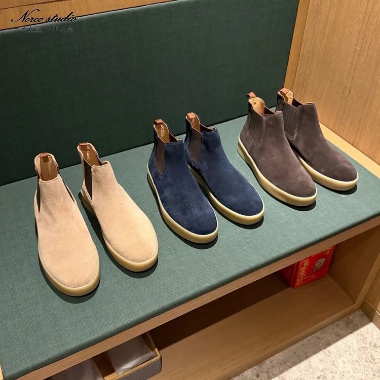 【诺可高定】秋冬复古英伦风牛反绒圆头百搭切尔西靴  9963