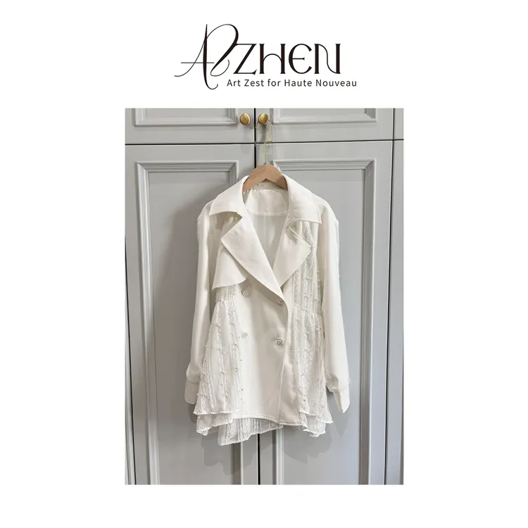 AZZHEN【白日舒曼】法式气质蕾丝珍珠百搭休闲外套AZ4KSF10-SF