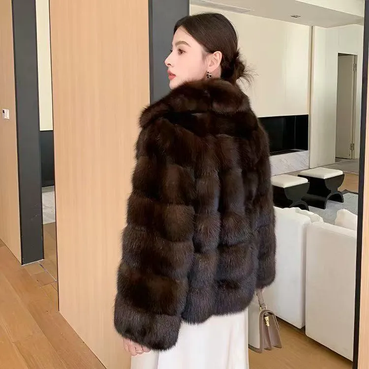 俄罗斯黑金紫仿貂环保毛新款修身皮草外套女大衣短款轻奢冬季时尚