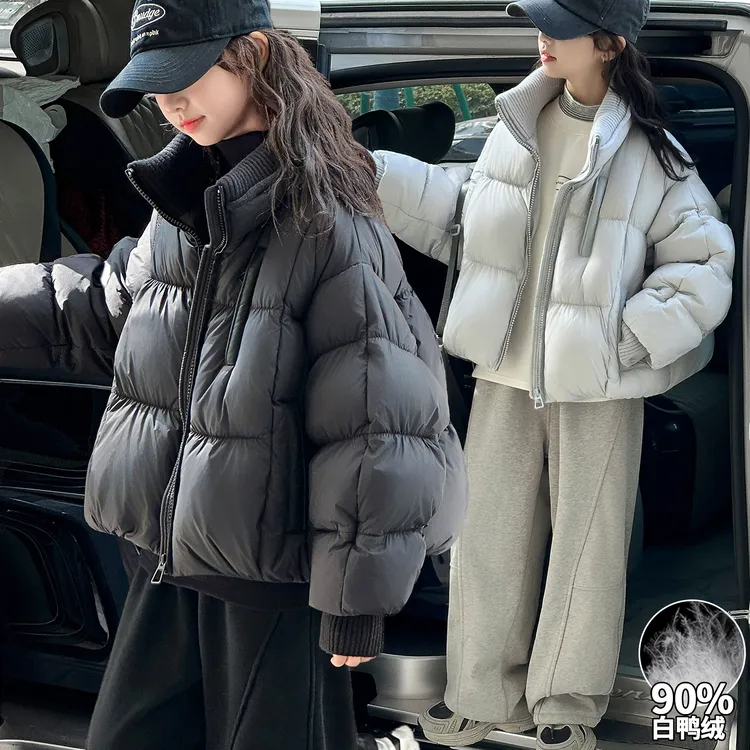 女童羽绒服外套冬季2025新款中大童女孩休闲洋气宽松加厚90白鸭绒