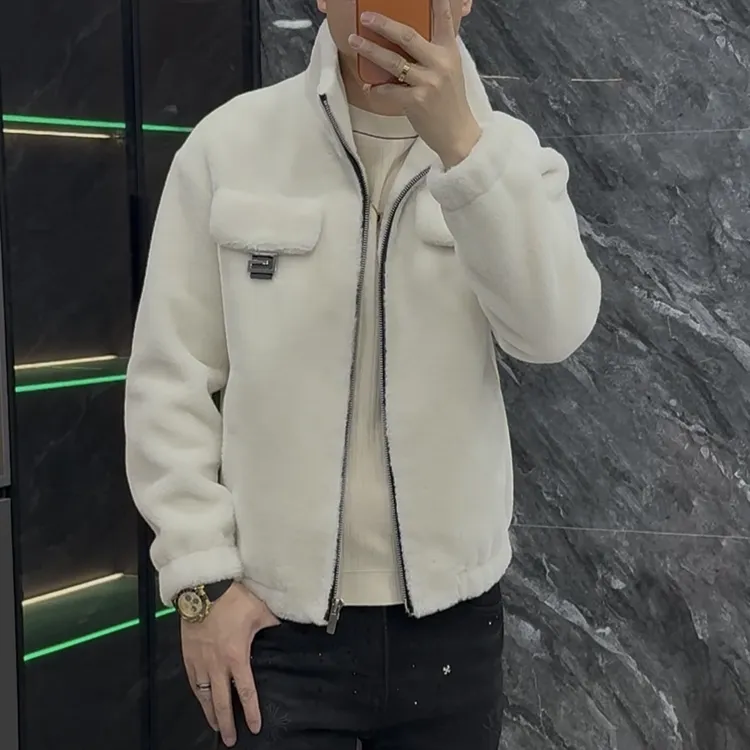 （沐鑫轻奢）秋冬新款男士轻奢欧货潮流休闲绵羊毛混纺立领夹克外套