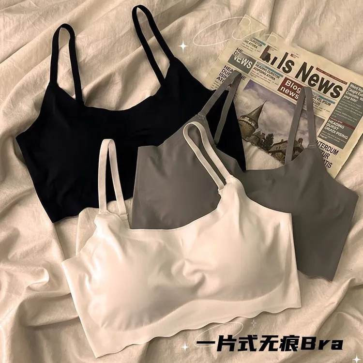 夏季新款二代冰丝无痕运动内衣吊带美背一片式抹胸无钢圈内搭裹胸